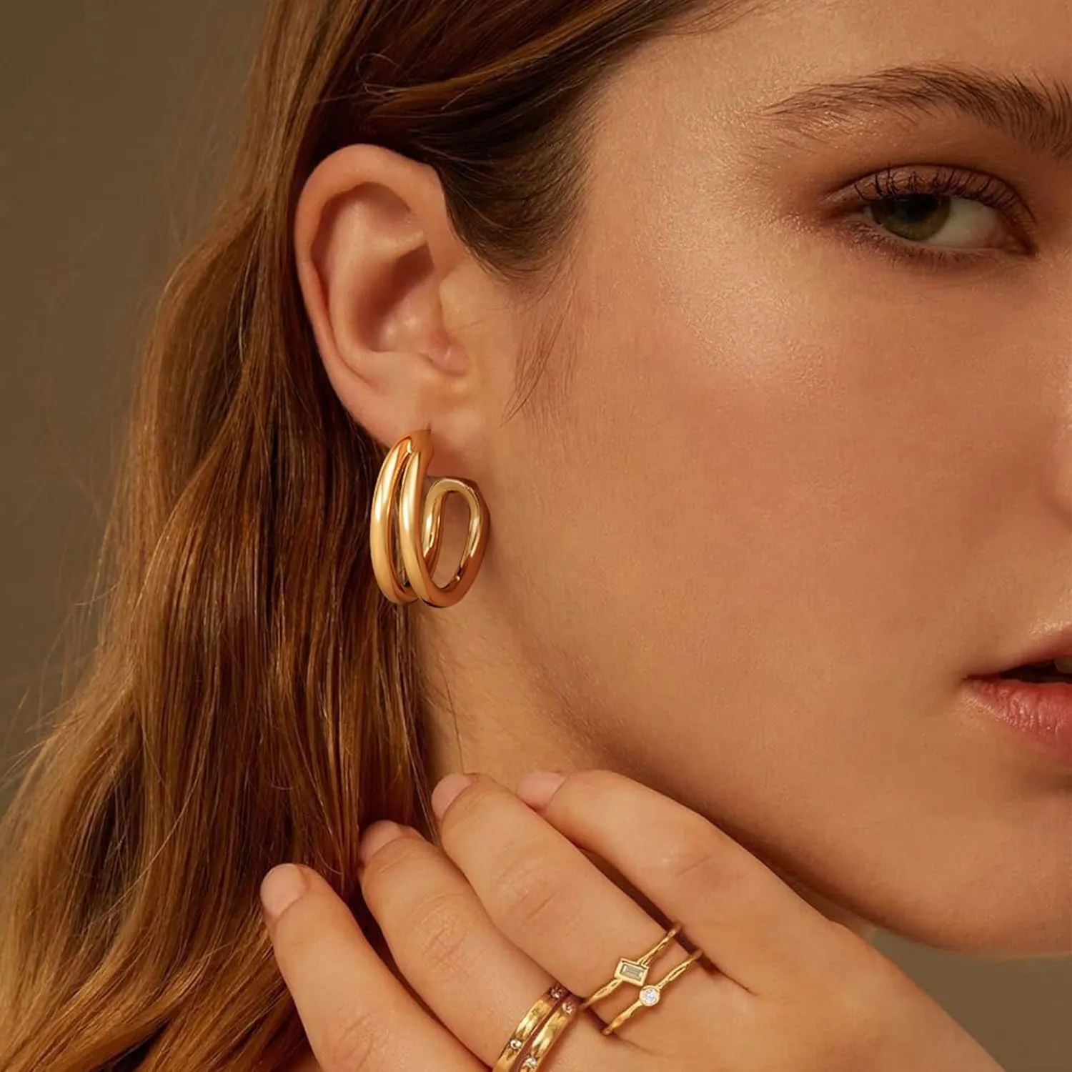 Gold Hoop Earrigs for Women 14K Gold Plated Lightweight Chunky Gold Hoops Jewelry Hypoallergenic Dainty Earring Studs Trendy Sun Spike Hoops Illusion Earrings Double Twist Huggie Hoop Earrings