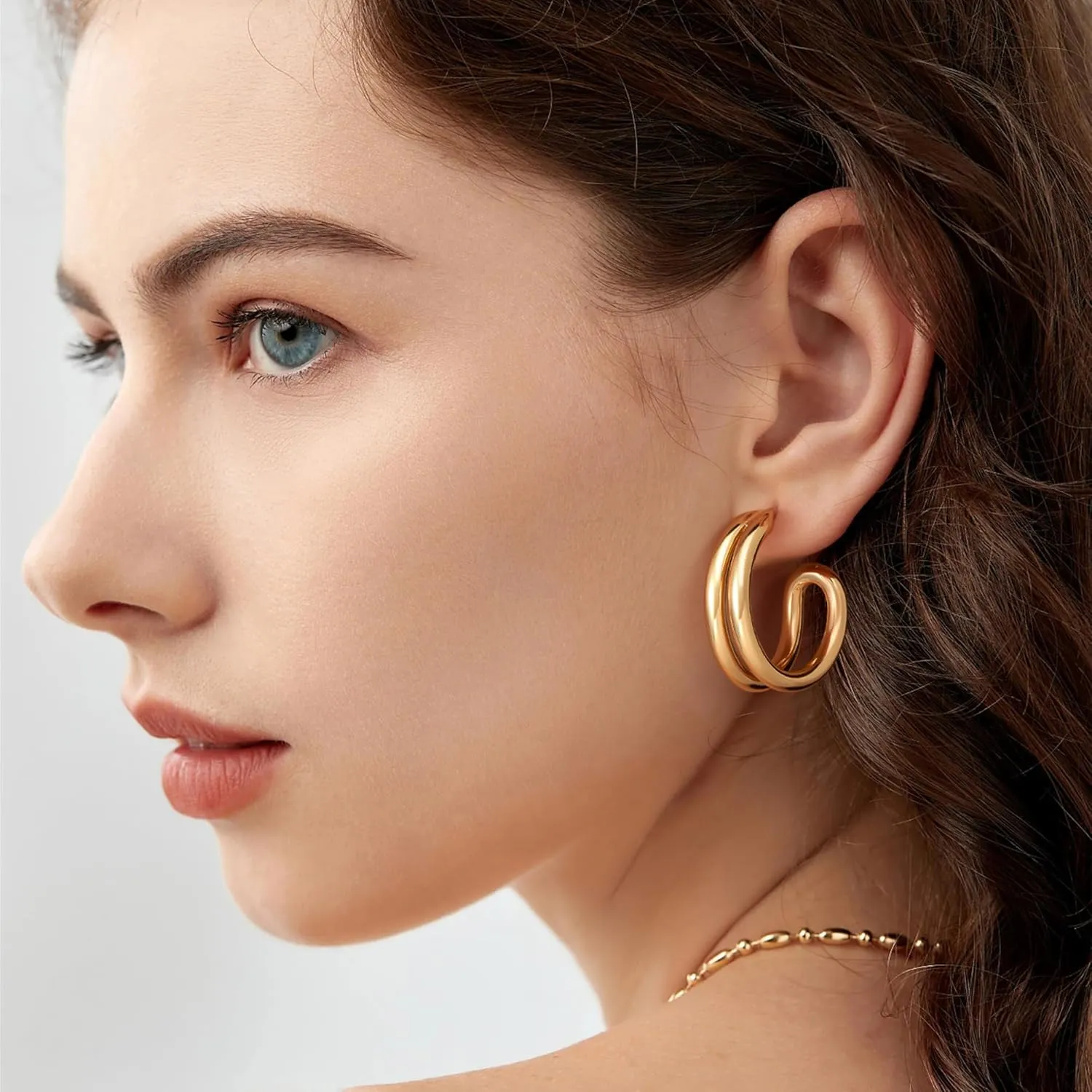 Gold Hoop Earrigs for Women 14K Gold Plated Lightweight Chunky Gold Hoops Jewelry Hypoallergenic Dainty Earring Studs Trendy Sun Spike Hoops Illusion Earrings Double Twist Huggie Hoop Earrings