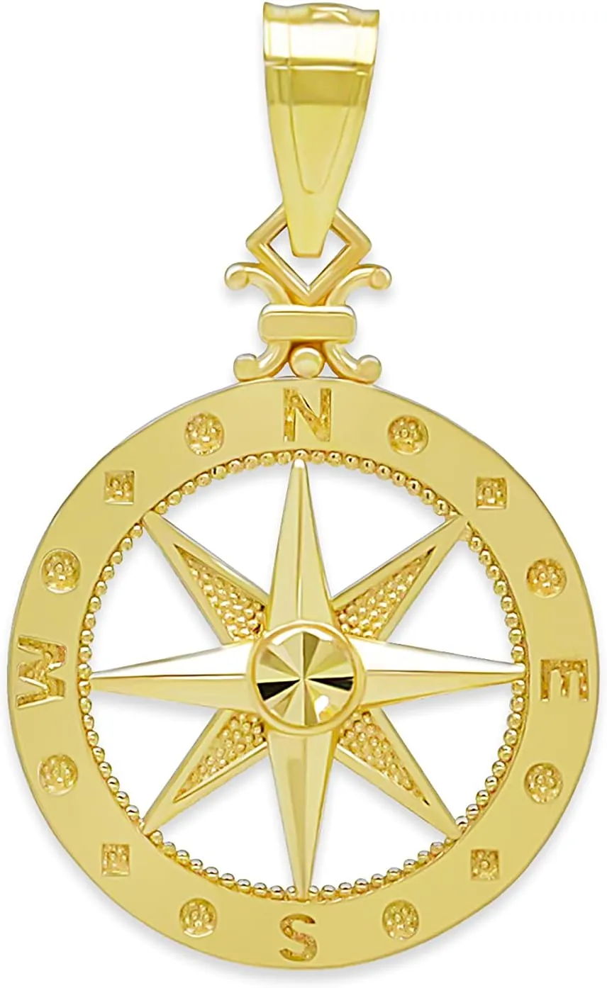 Gold Petite Compass Charm - 10 Karat Solid Gold -Compass Jewelry