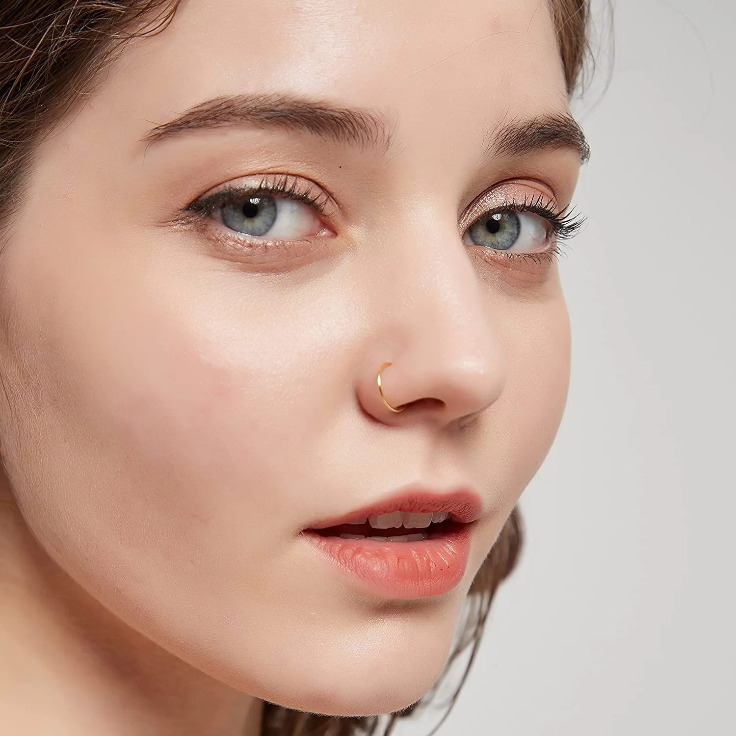 Gold Silver Small thin nose ring hoop 20G 20 22 gauge stud nostril piercing jewelry for Women, 14k Gold filled or 925 sterling silver nose hoop (14k Gold-Filled, 5-6mm / 24 gauge)