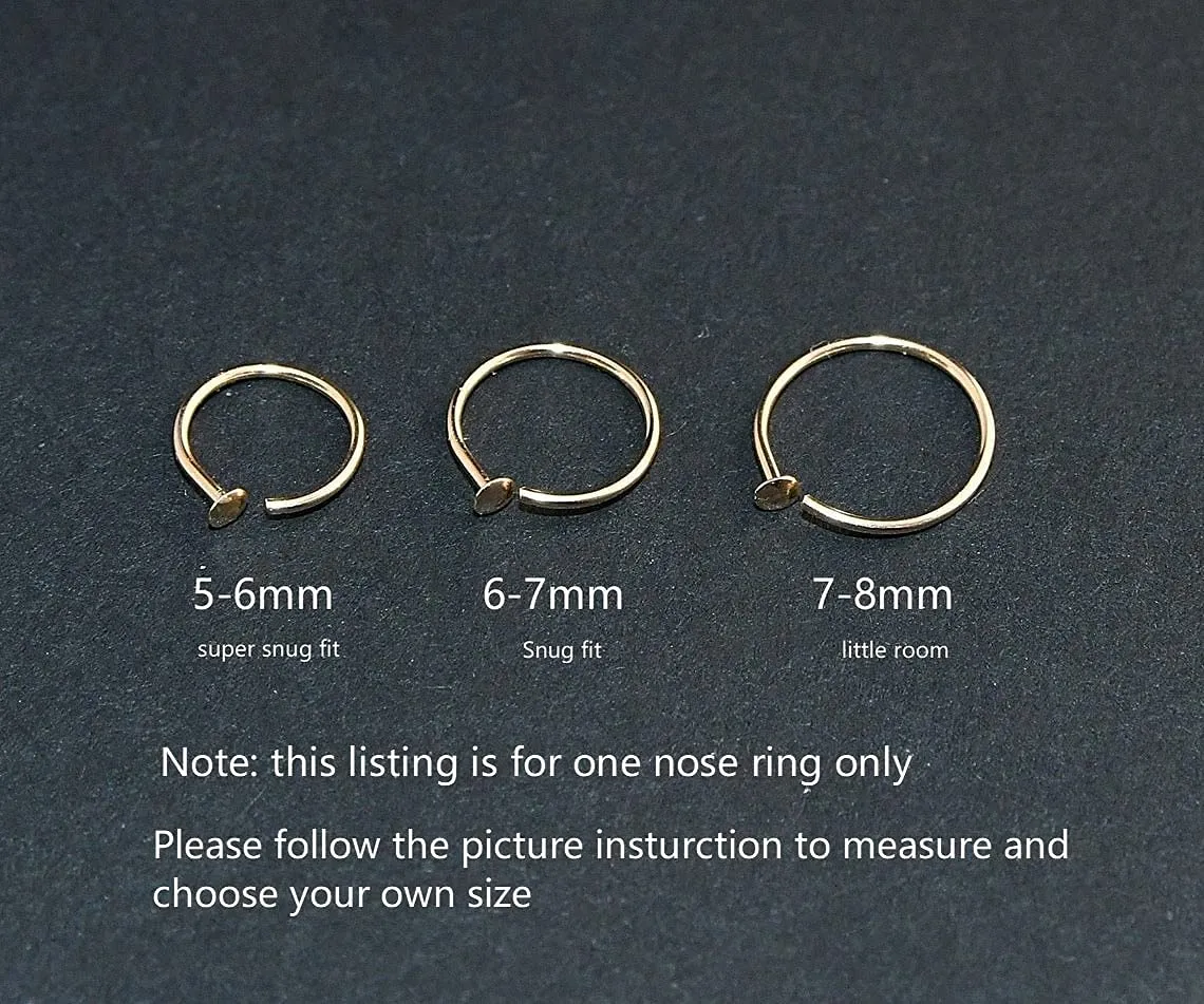 Gold Silver Small thin nose ring hoop 20G 20 22 gauge stud nostril piercing jewelry for Women, 14k Gold filled or 925 sterling silver nose hoop (14k Gold-Filled, 5-6mm / 24 gauge)