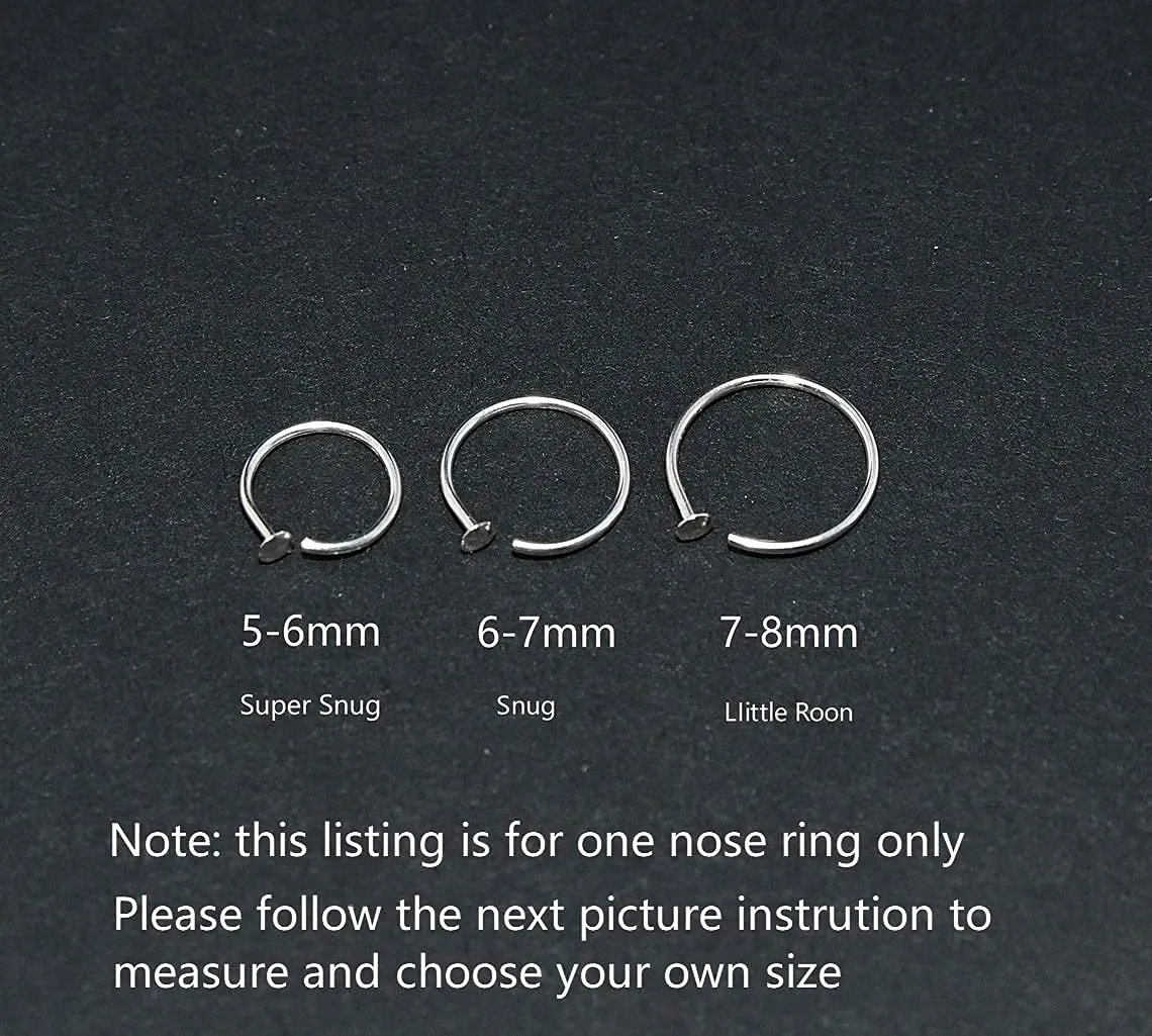 Gold Silver Small thin nose ring hoop 20G 20 22 gauge stud nostril piercing jewelry for Women, 14k Gold filled or 925 sterling silver nose hoop (Sterling Silver, 6-7mm / 24 gauge)