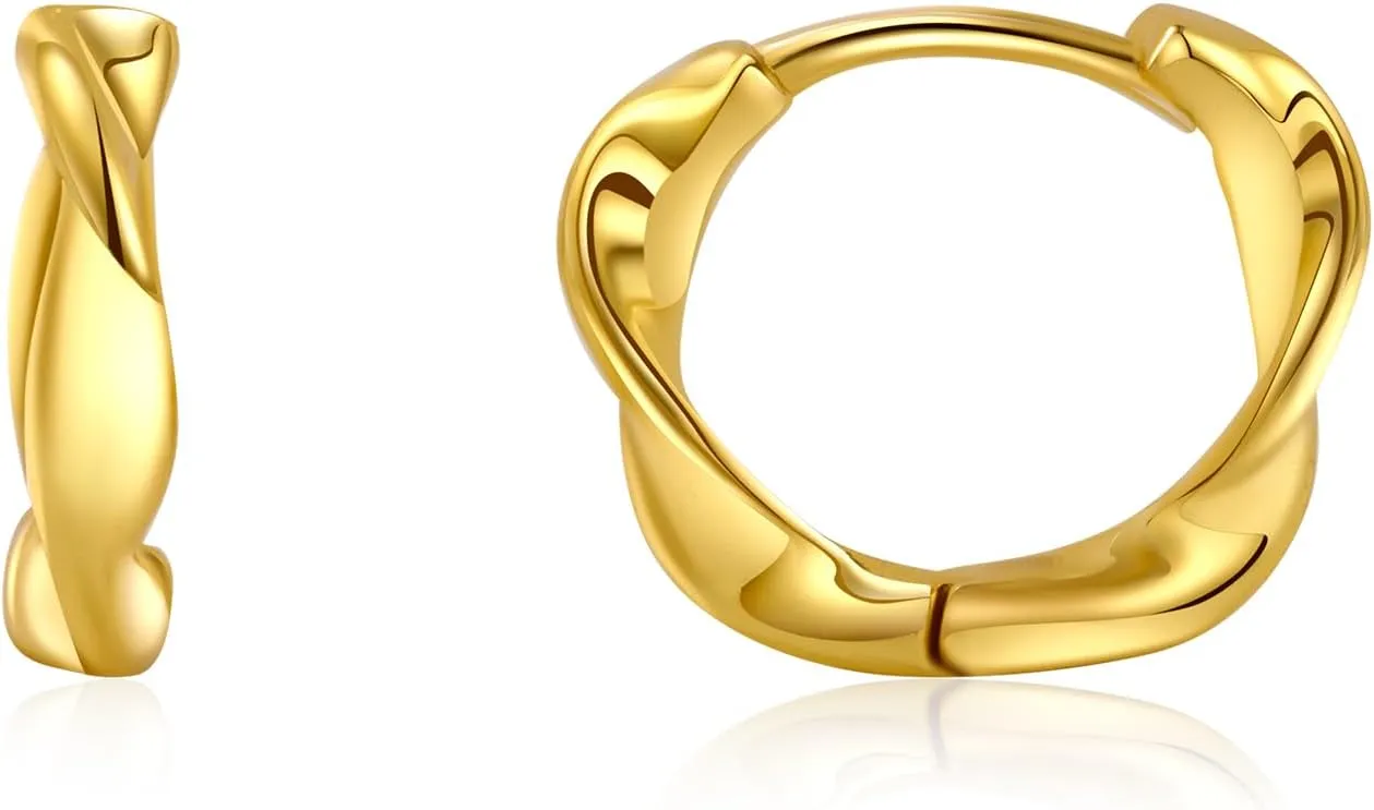 Gold Twist Hoop Earrings for Women 18K Real Gold Plated Small Knot Hoops Earrings