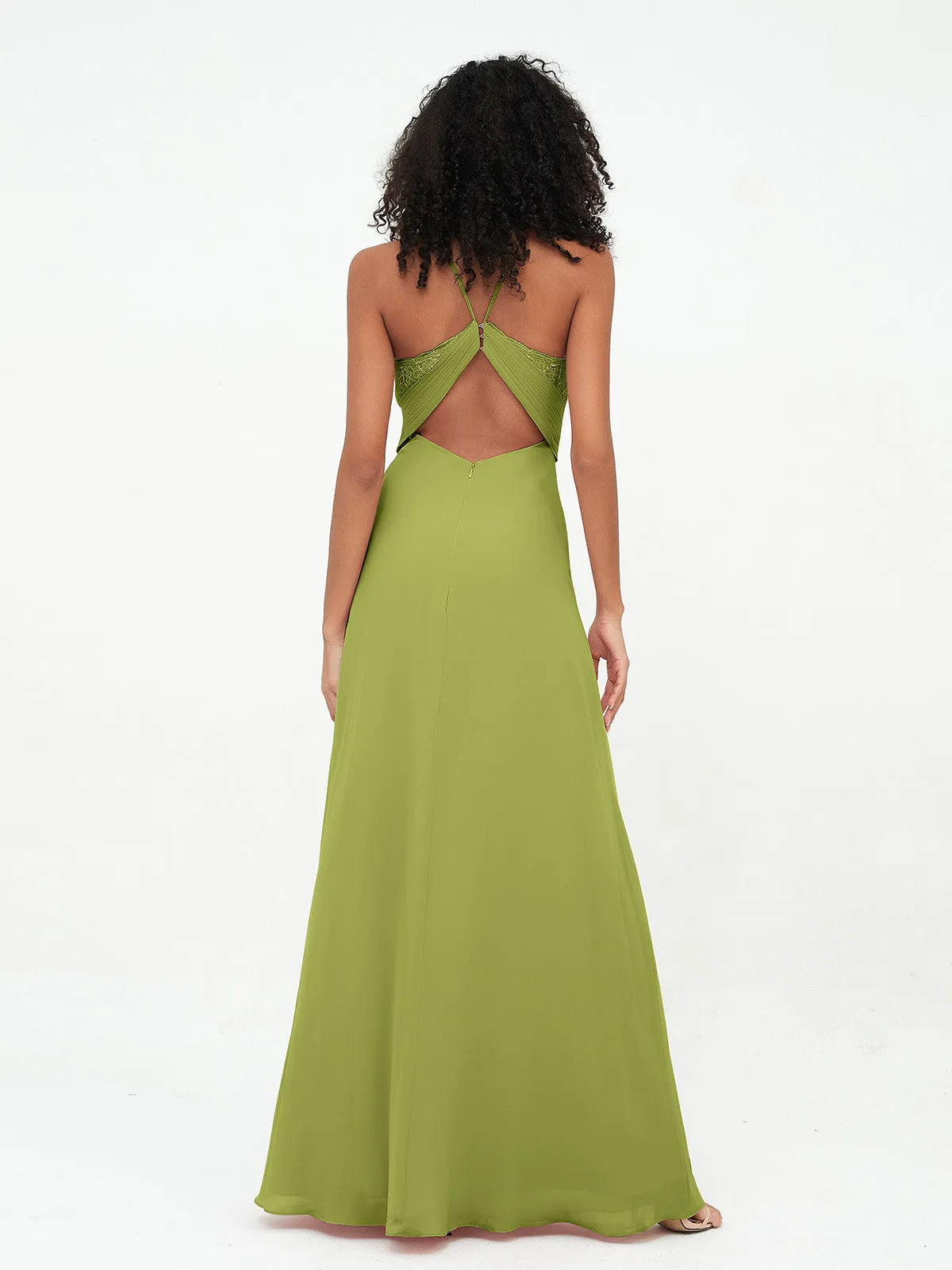 Halter Lace Top and Chiffon Open Back Dresses Clover