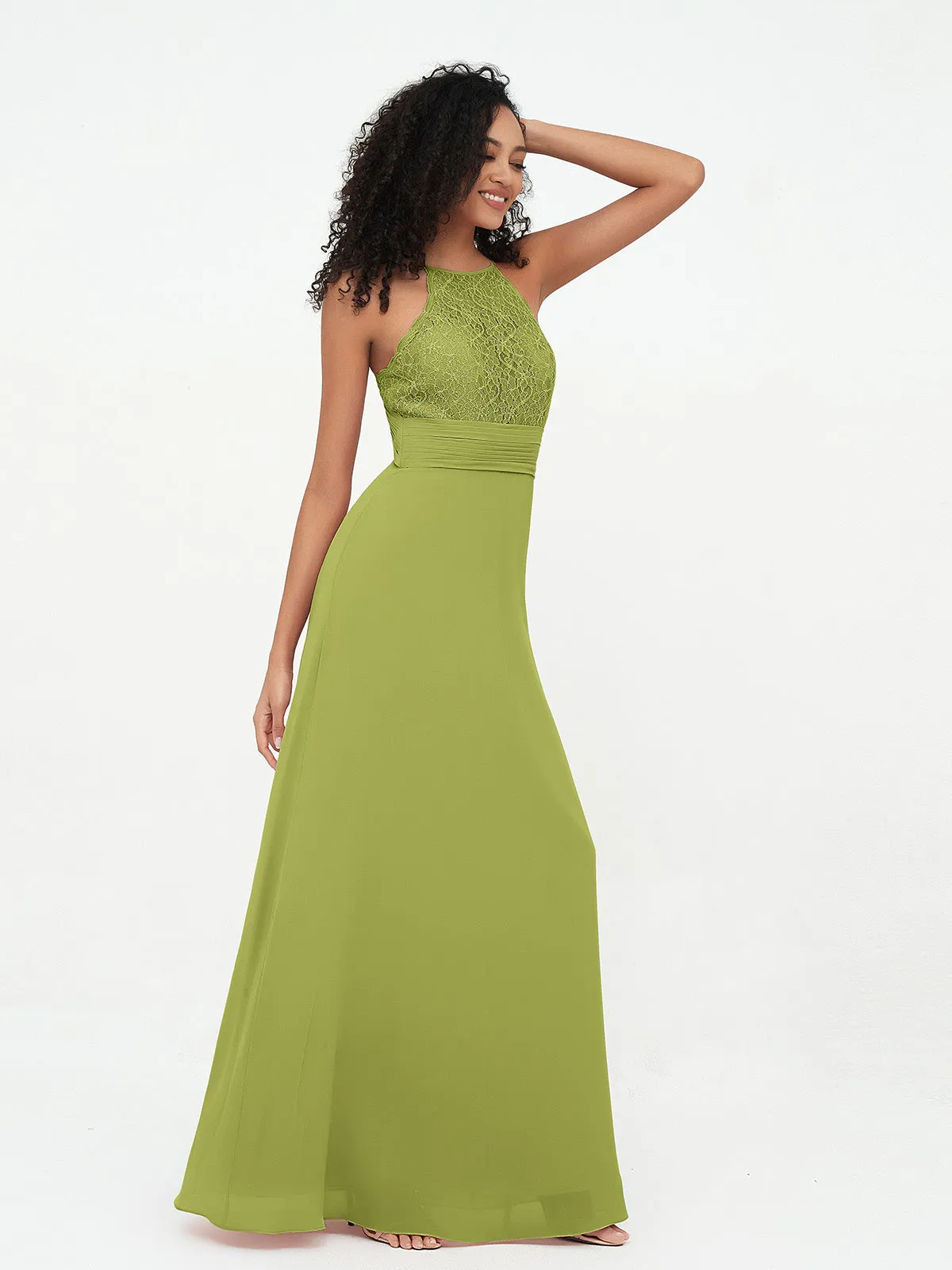 Halter Lace Top and Chiffon Open Back Dresses Clover
