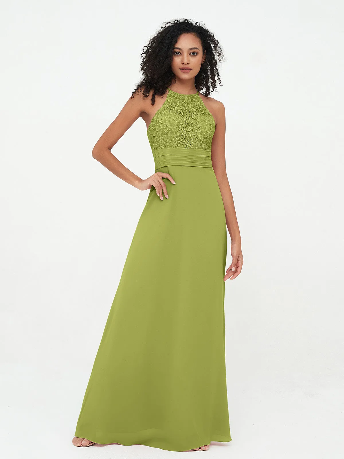 Halter Lace Top and Chiffon Open Back Dresses Clover