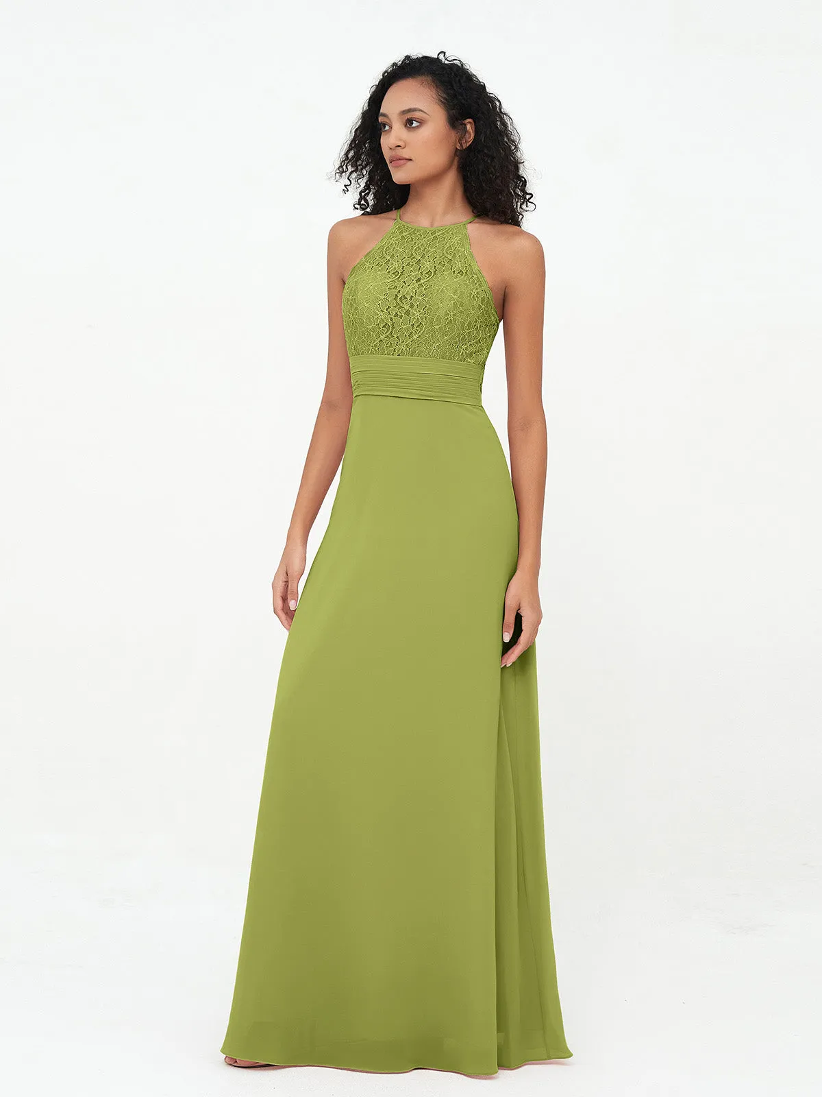Halter Lace Top and Chiffon Open Back Dresses Clover