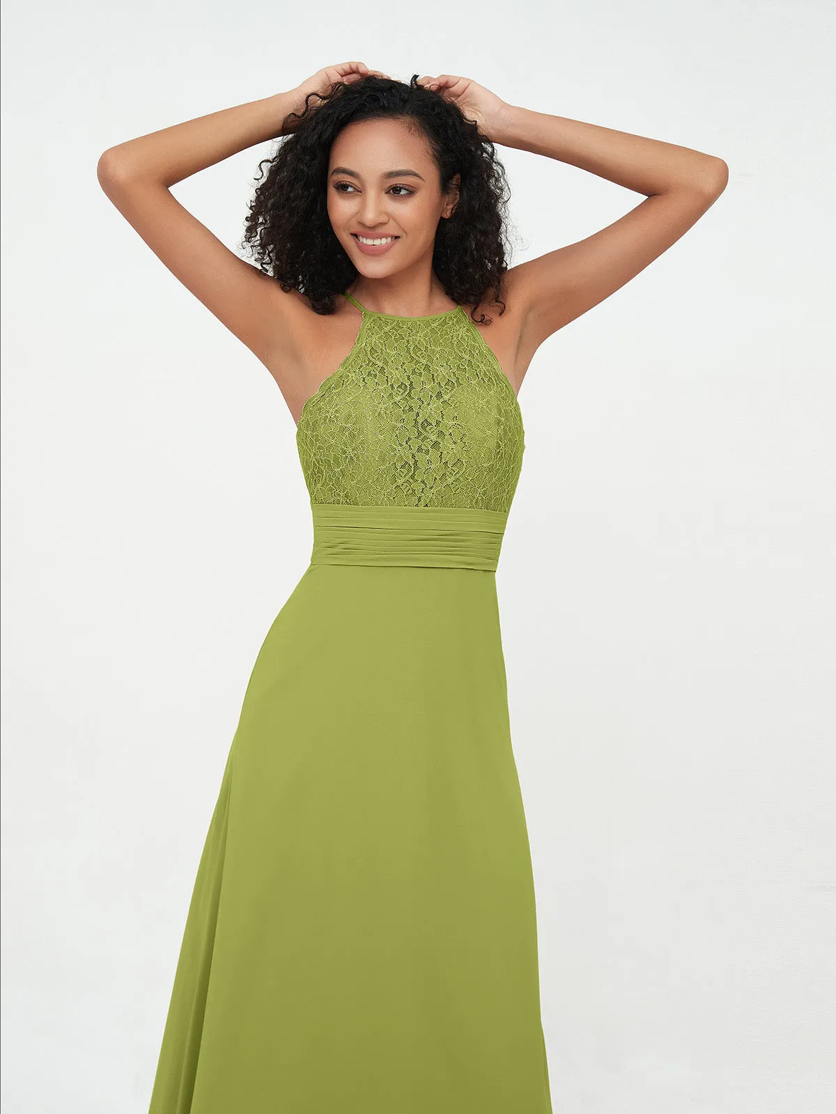 Halter Lace Top and Chiffon Open Back Dresses Clover