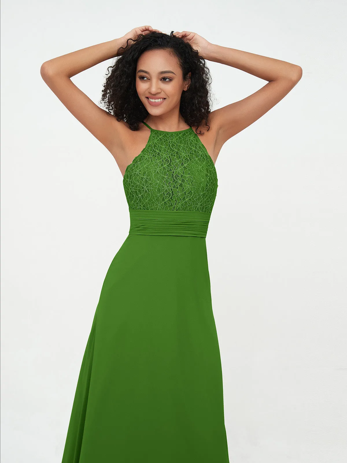 Halter Lace Top and Chiffon Open Back Dresses Moss Plus Size