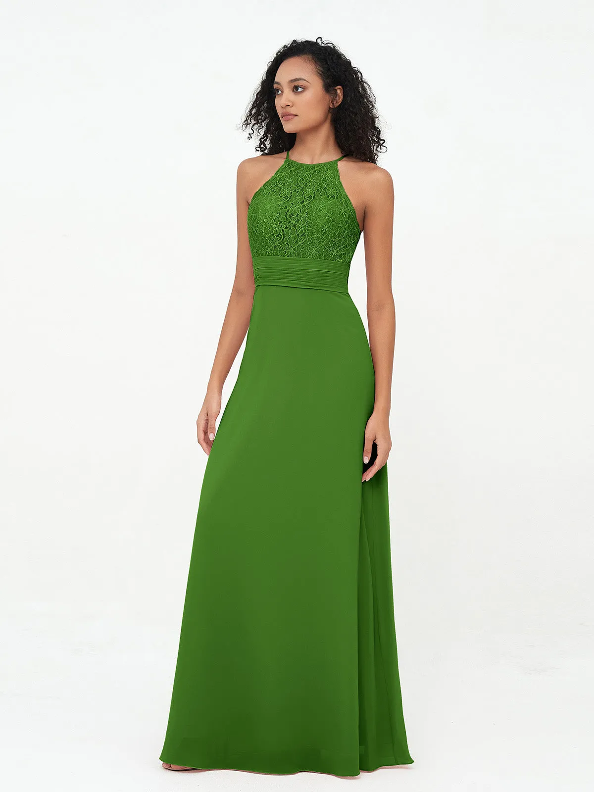 Halter Lace Top and Chiffon Open Back Dresses Moss Plus Size