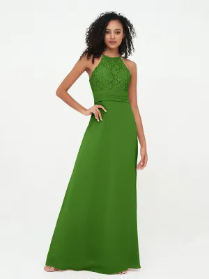 Halter Lace Top and Chiffon Open Back Dresses Moss Plus Size
