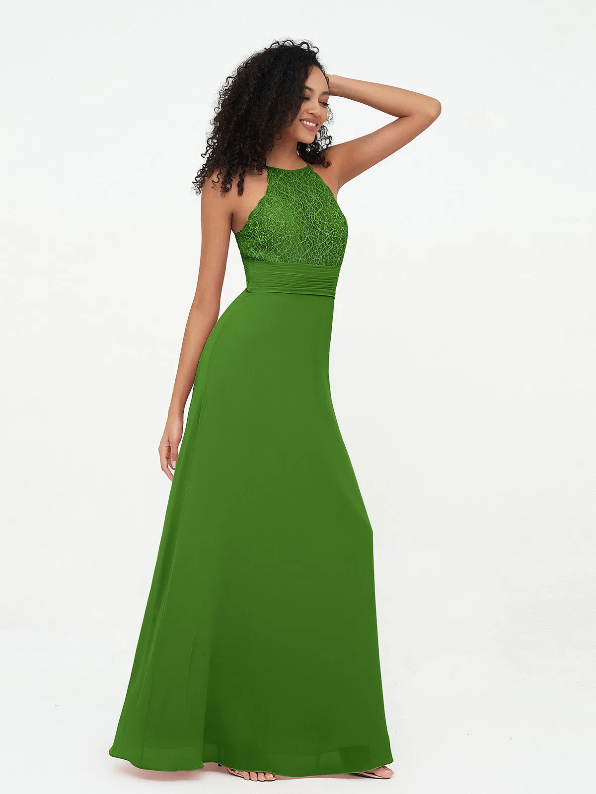 Halter Lace Top and Chiffon Open Back Dresses Moss Plus Size
