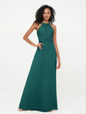 Halter Lace Top and Chiffon Open Back Dresses Peacock Plus Size