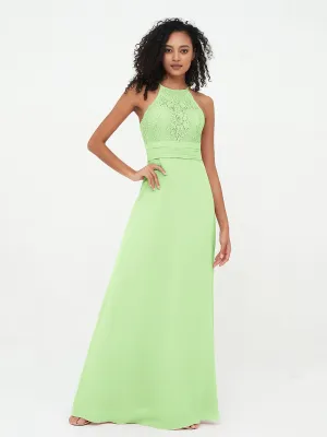 Halter Lace Top and Chiffon Open Back Dresses Sage Plus Size
