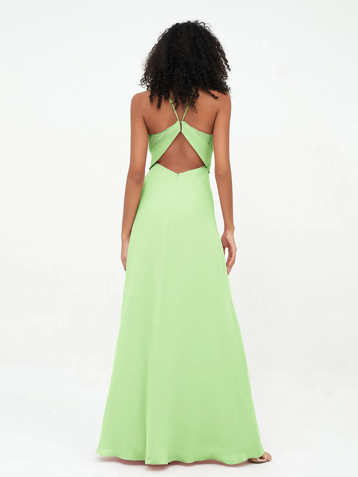 Halter Lace Top and Chiffon Open Back Dresses Sage Plus Size