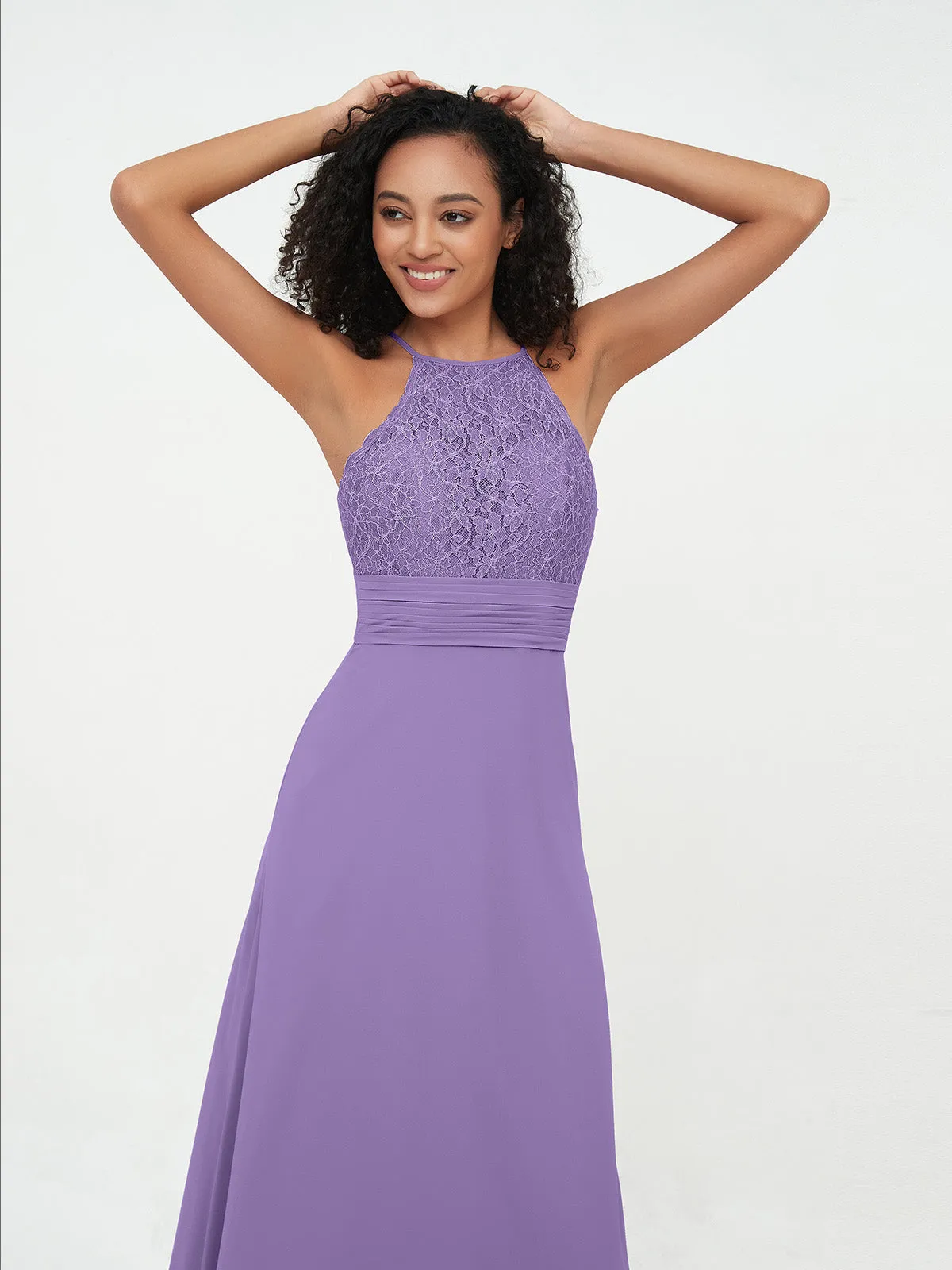 Halter Lace Top and Chiffon Open Back Dresses Tahiti Plus Size
