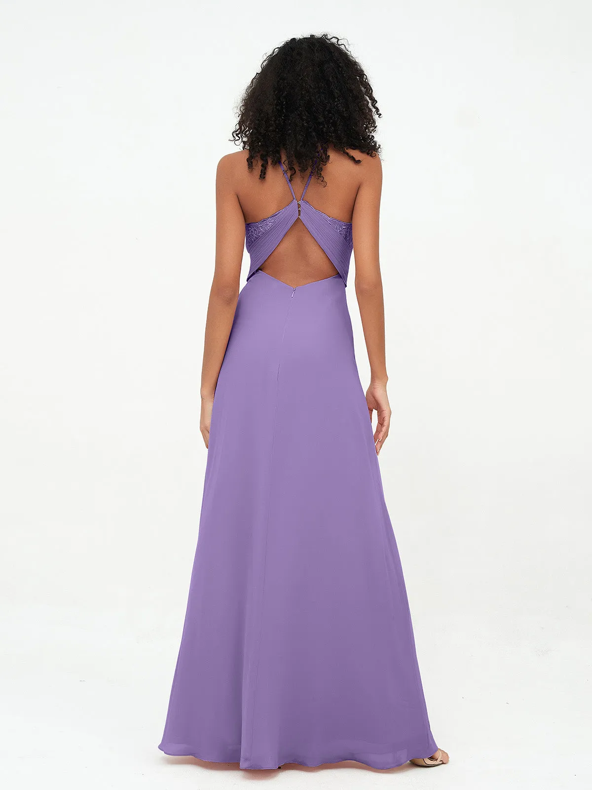Halter Lace Top and Chiffon Open Back Dresses Tahiti Plus Size