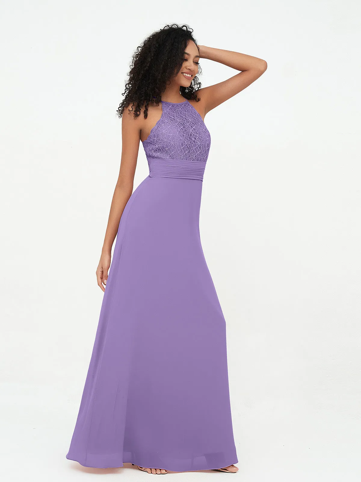 Halter Lace Top and Chiffon Open Back Dresses Tahiti Plus Size