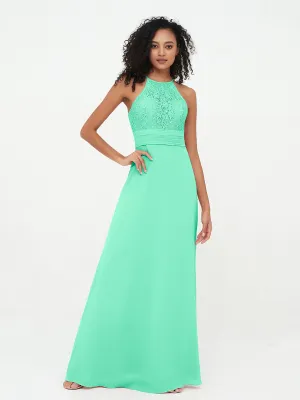 Halter Lace Top and Chiffon Open Back Dresses Turquoise Plus Size