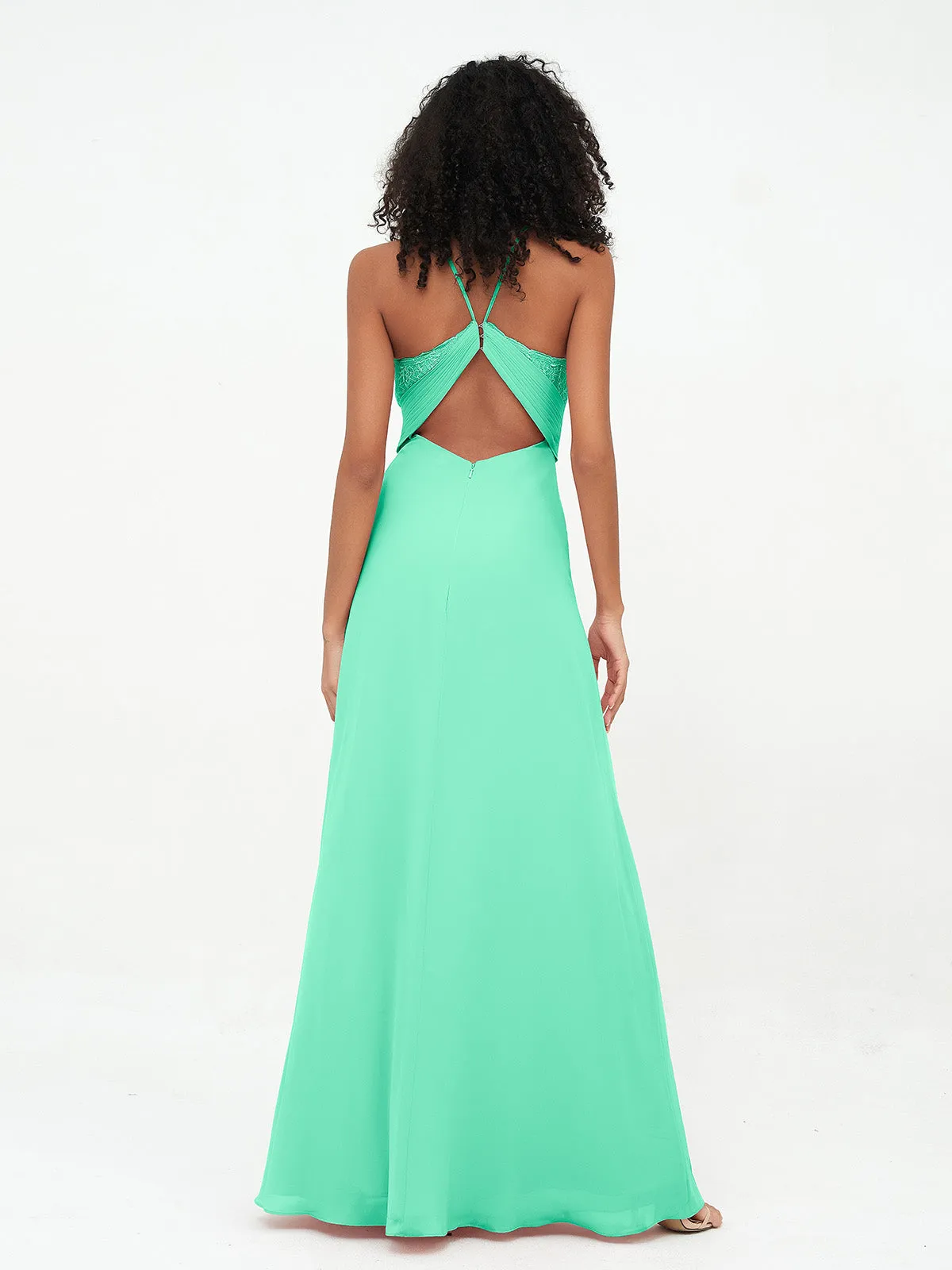 Halter Lace Top and Chiffon Open Back Dresses Turquoise Plus Size