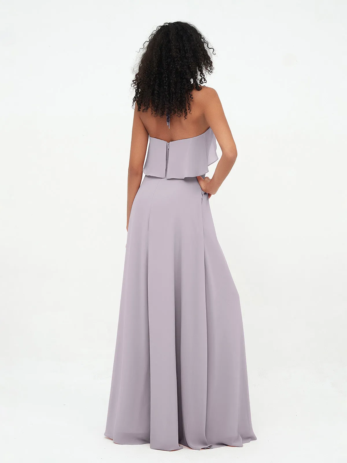 Halter Strap Chiffon Long Bridesmaid Dresses Dusk Plus Size