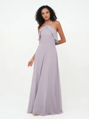Halter Strap Chiffon Long Bridesmaid Dresses Dusk Plus Size