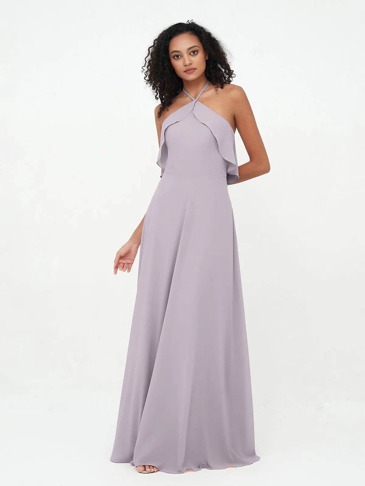 Halter Strap Chiffon Long Bridesmaid Dresses Dusk Plus Size