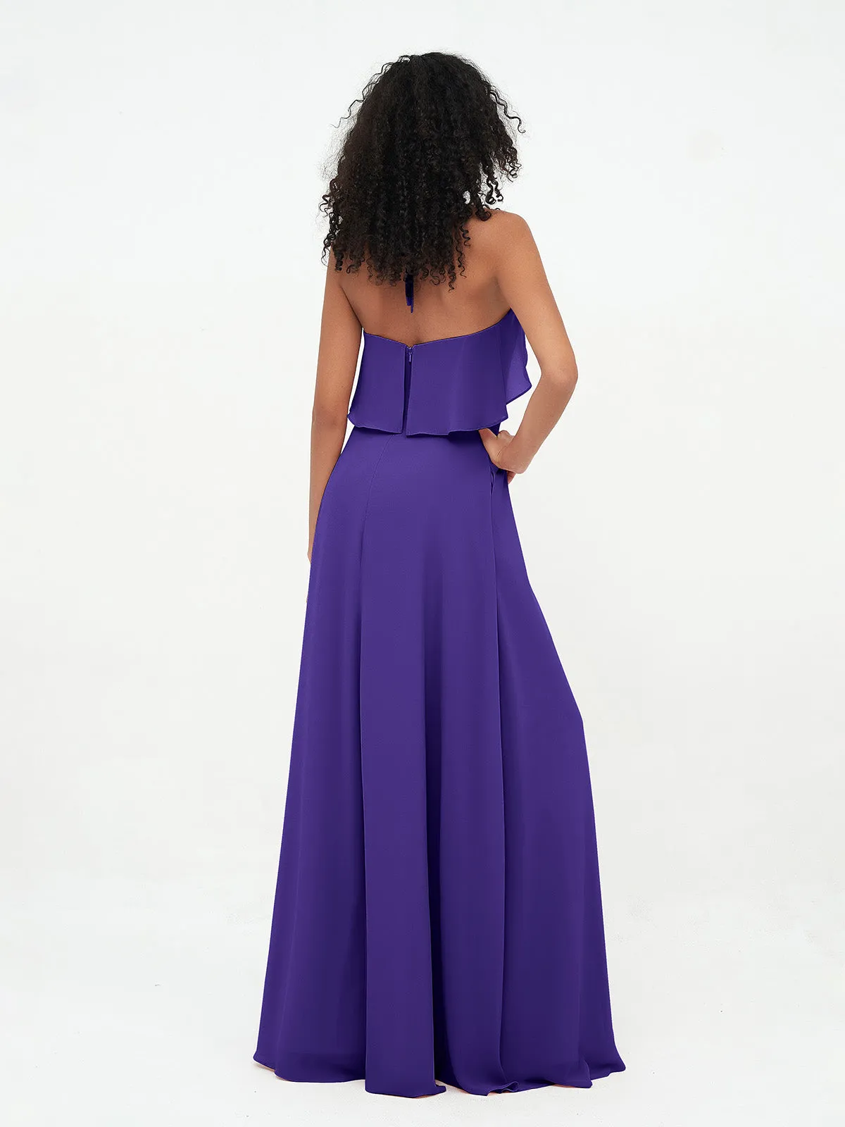 Halter Strap Chiffon Long Bridesmaid Dresses Regency Plus Size