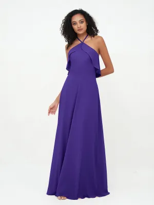 Halter Strap Chiffon Long Bridesmaid Dresses Regency Plus Size