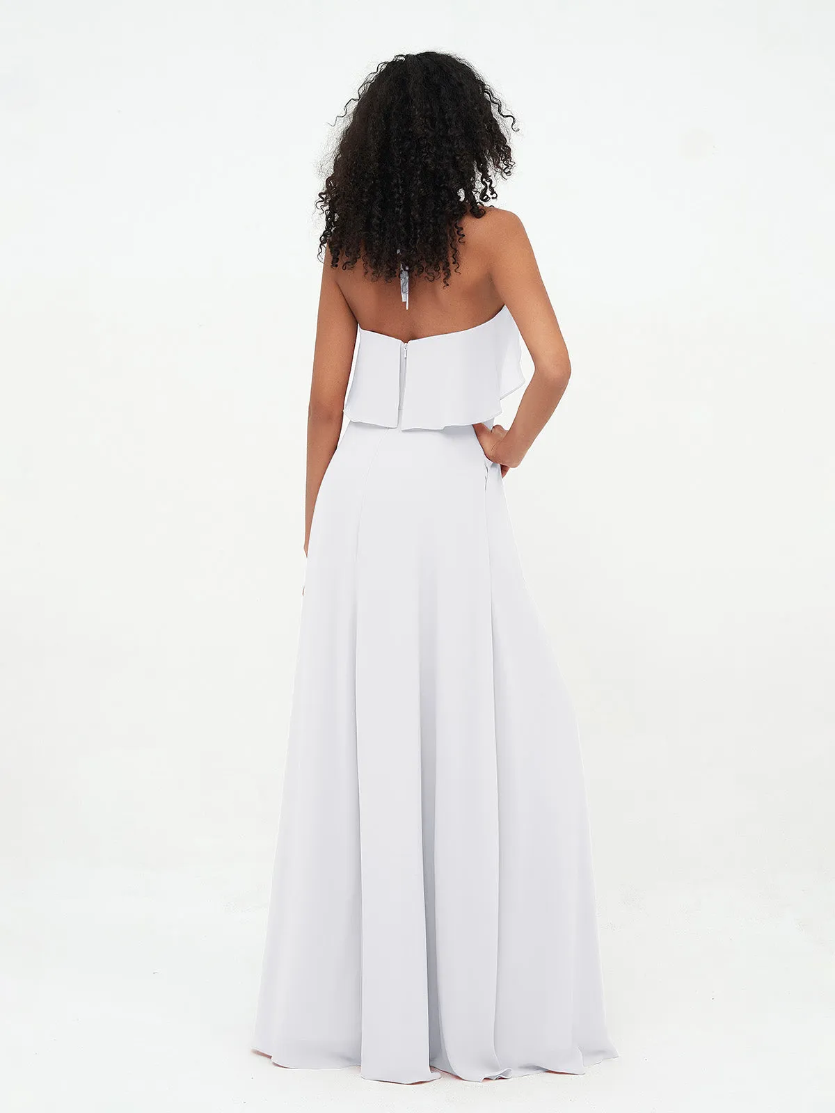 Halter Strap Chiffon Long Bridesmaid Dresses White