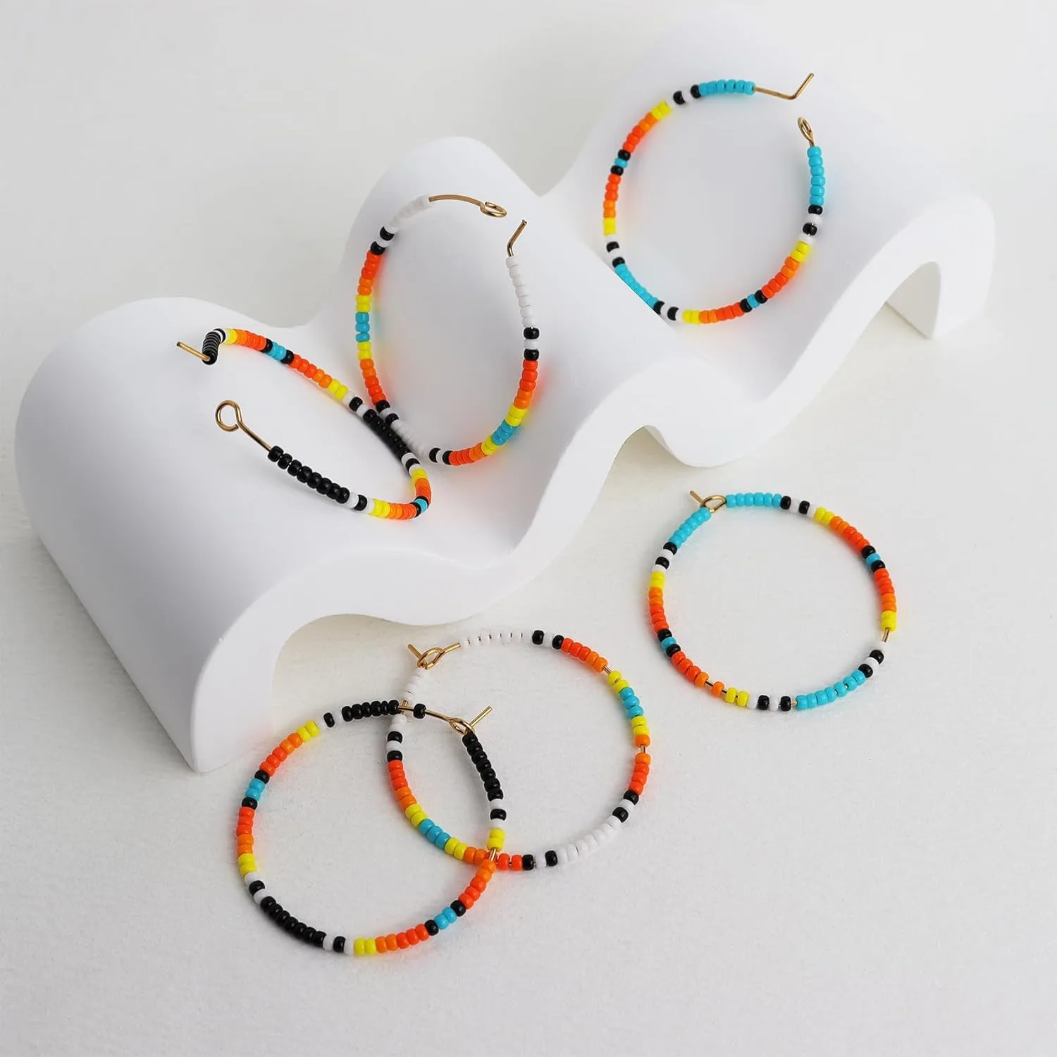 Handmade Boho Rainbow Beaded Large Gold Hoop Earrings for Women, Statement Bohemian Colorful Beads Circle Hoops Cartilage Hypoallergenic Holiday Prom Jewelry Gift