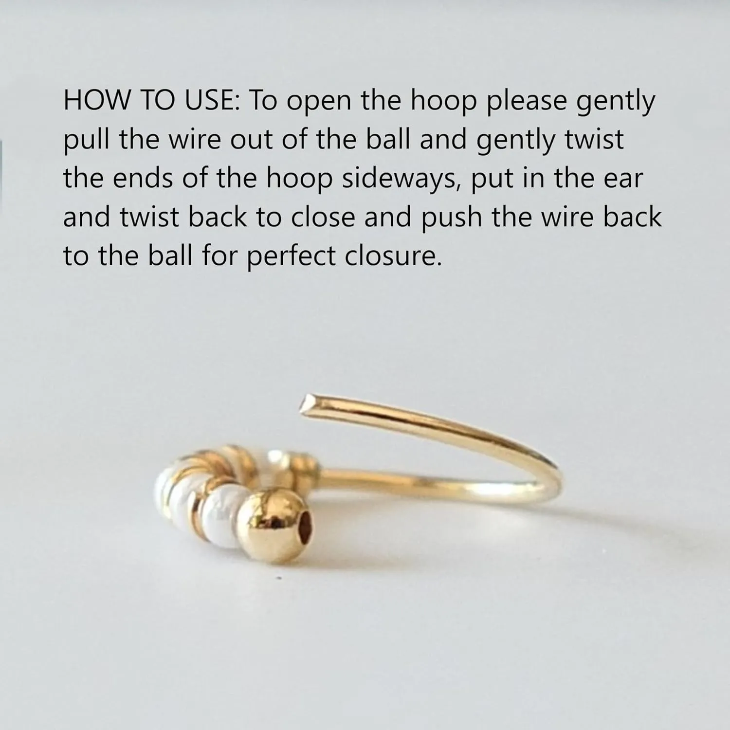 Handmade Gold Plated over Sterling Silver, Pair Small 10MM Cartilgae Helix Piercing Beaded Hoop Earrings, White Color Beads Thin 22Gauge Hoops for women (White-Gold)