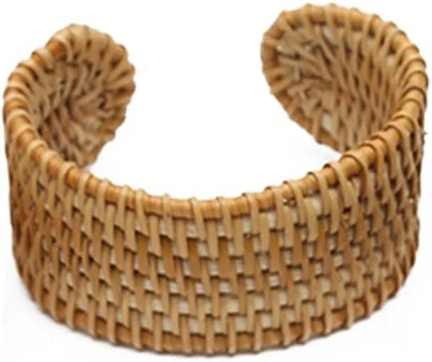 Handwoven Rattan Bracelet for Women Girls Bohemian Lightweight Handmade Chunky Wide Face Rattan Straw Wicker Woven Bracelet Ethnic Tribal Beach Surfer Summer Jewelry