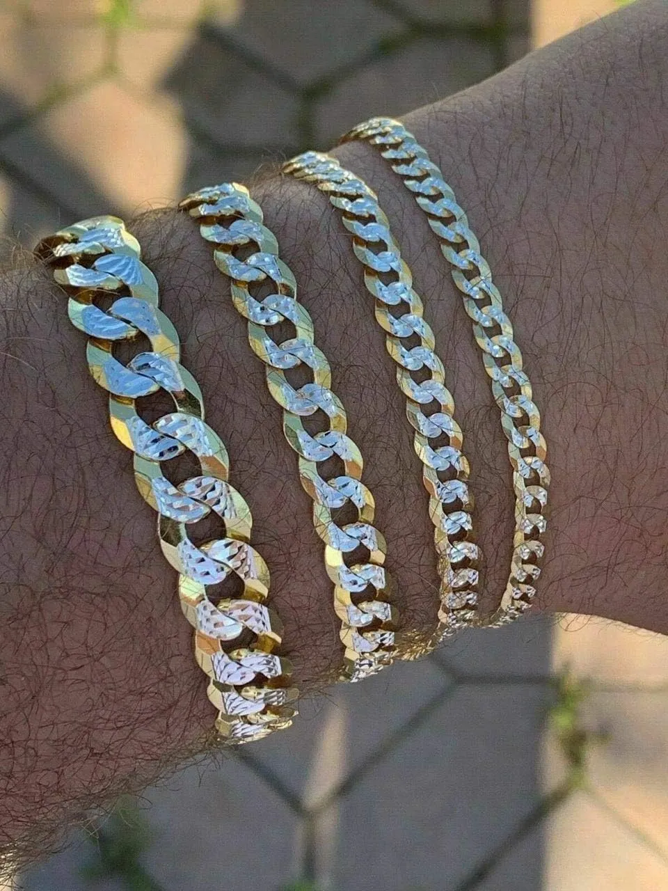 HarlemBling Mens Or Ladies Cuban Link Bracelet - 14k Yellow Gold & Solid 925 Sterling Silver Two Tone Diamond Cut - 5mm 6mm 8mm 10mm - 7-9" - Made In Italy Miami Cuban Bracelet
