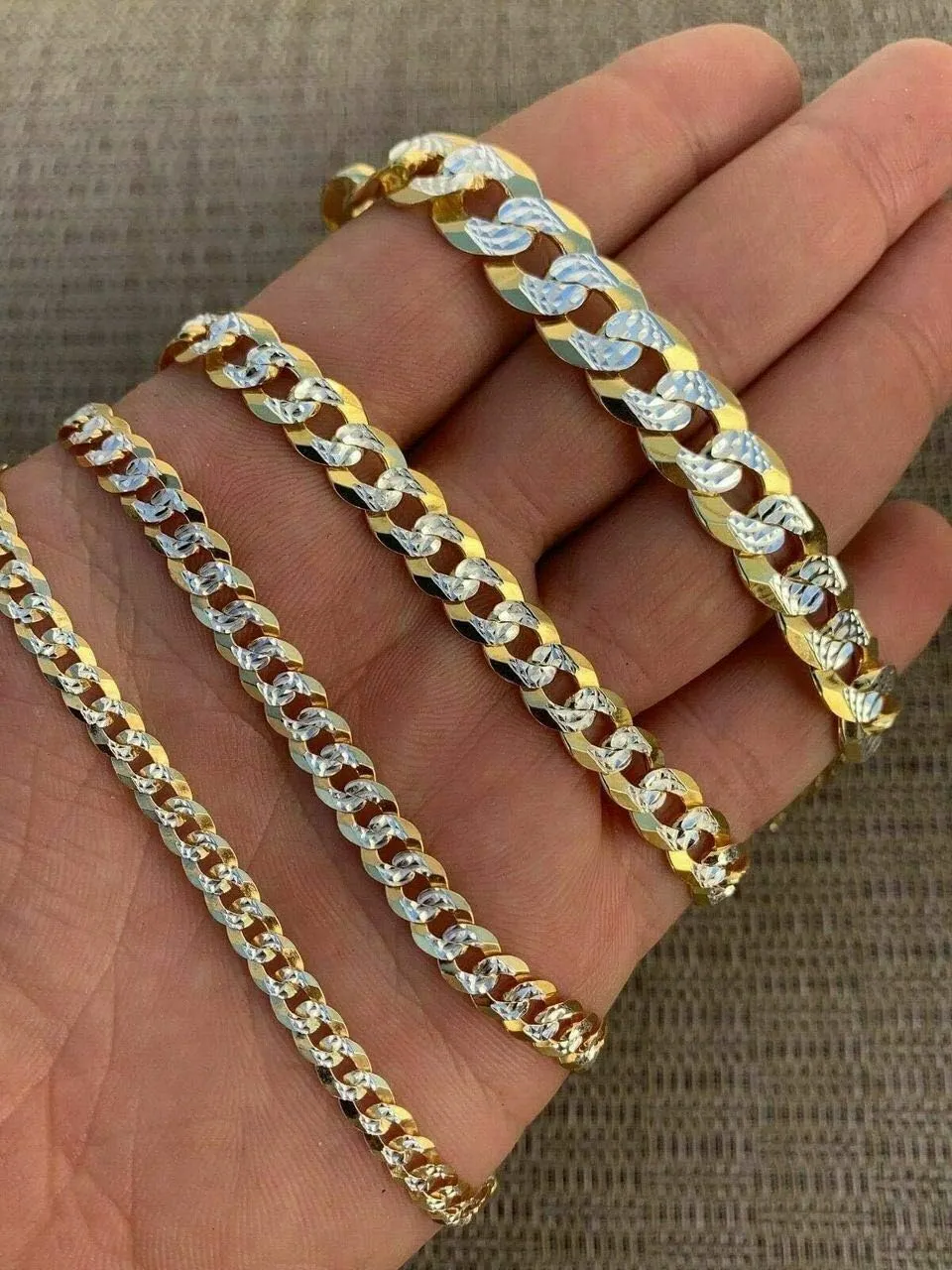 HarlemBling Mens Or Ladies Cuban Link Bracelet - 14k Yellow Gold & Solid 925 Sterling Silver Two Tone Diamond Cut - 5mm 6mm 8mm 10mm - 7-9" - Made In Italy Miami Cuban Bracelet