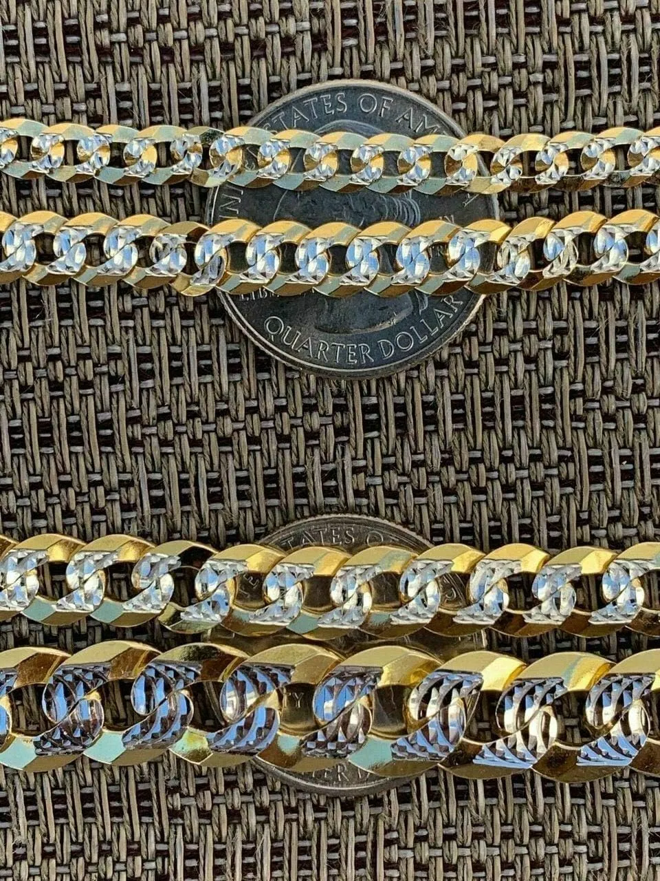 HarlemBling Mens Or Ladies Cuban Link Bracelet - 14k Yellow Gold & Solid 925 Sterling Silver Two Tone Diamond Cut - 5mm 6mm 8mm 10mm - 7-9" - Made In Italy Miami Cuban Bracelet