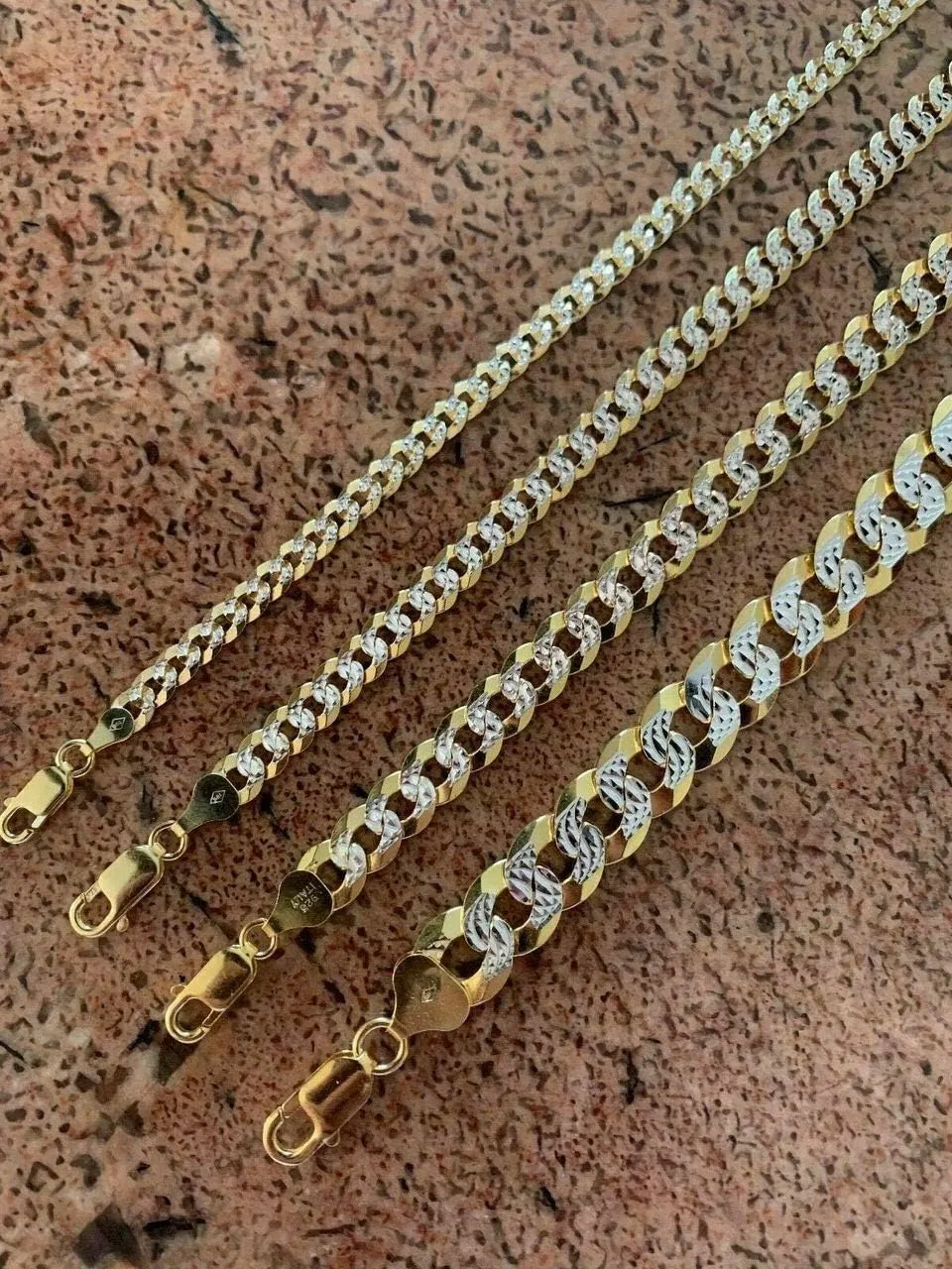 HarlemBling Mens Or Ladies Cuban Link Bracelet - 14k Yellow Gold & Solid 925 Sterling Silver Two Tone Diamond Cut - 5mm 6mm 8mm 10mm - 7-9" - Made In Italy Miami Cuban Bracelet