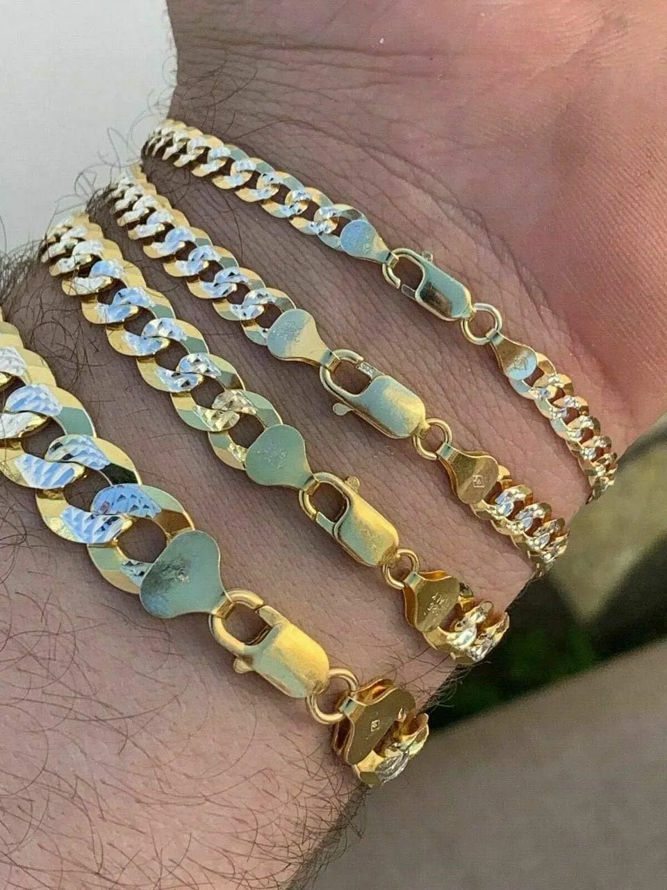 HarlemBling Mens Or Ladies Cuban Link Bracelet - 14k Yellow Gold & Solid 925 Sterling Silver Two Tone Diamond Cut - 5mm 6mm 8mm 10mm - 7-9" - Made In Italy Miami Cuban Bracelet