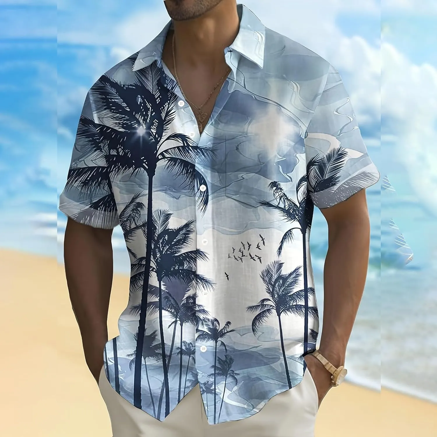 Hawaiian Shirt for Men Button Down Short Sleeve Shirt Casual Summer Beach Blouses Printed Tropical Style Floral