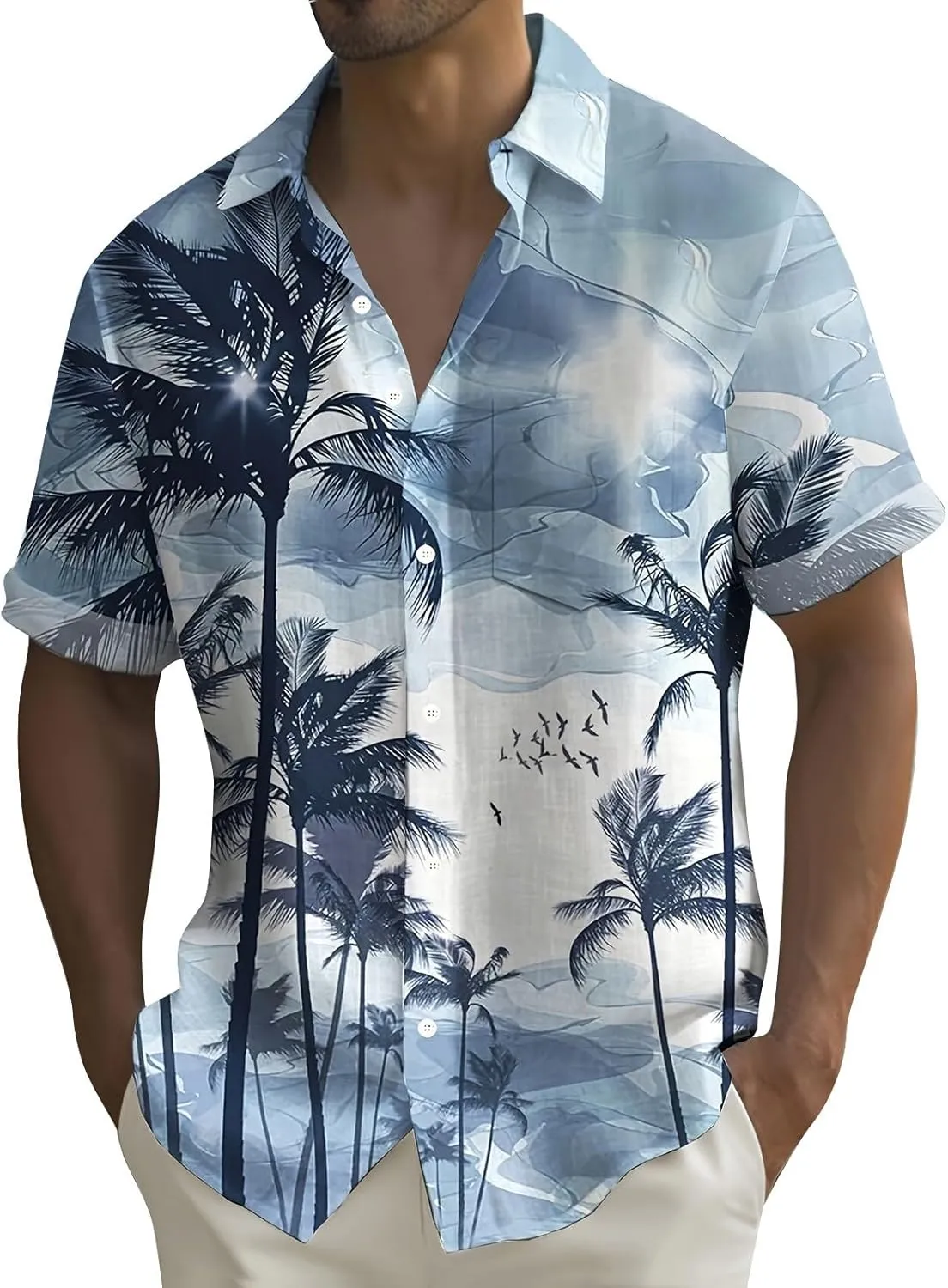 Hawaiian Shirt for Men Button Down Short Sleeve Shirt Casual Summer Beach Blouses Printed Tropical Style Floral