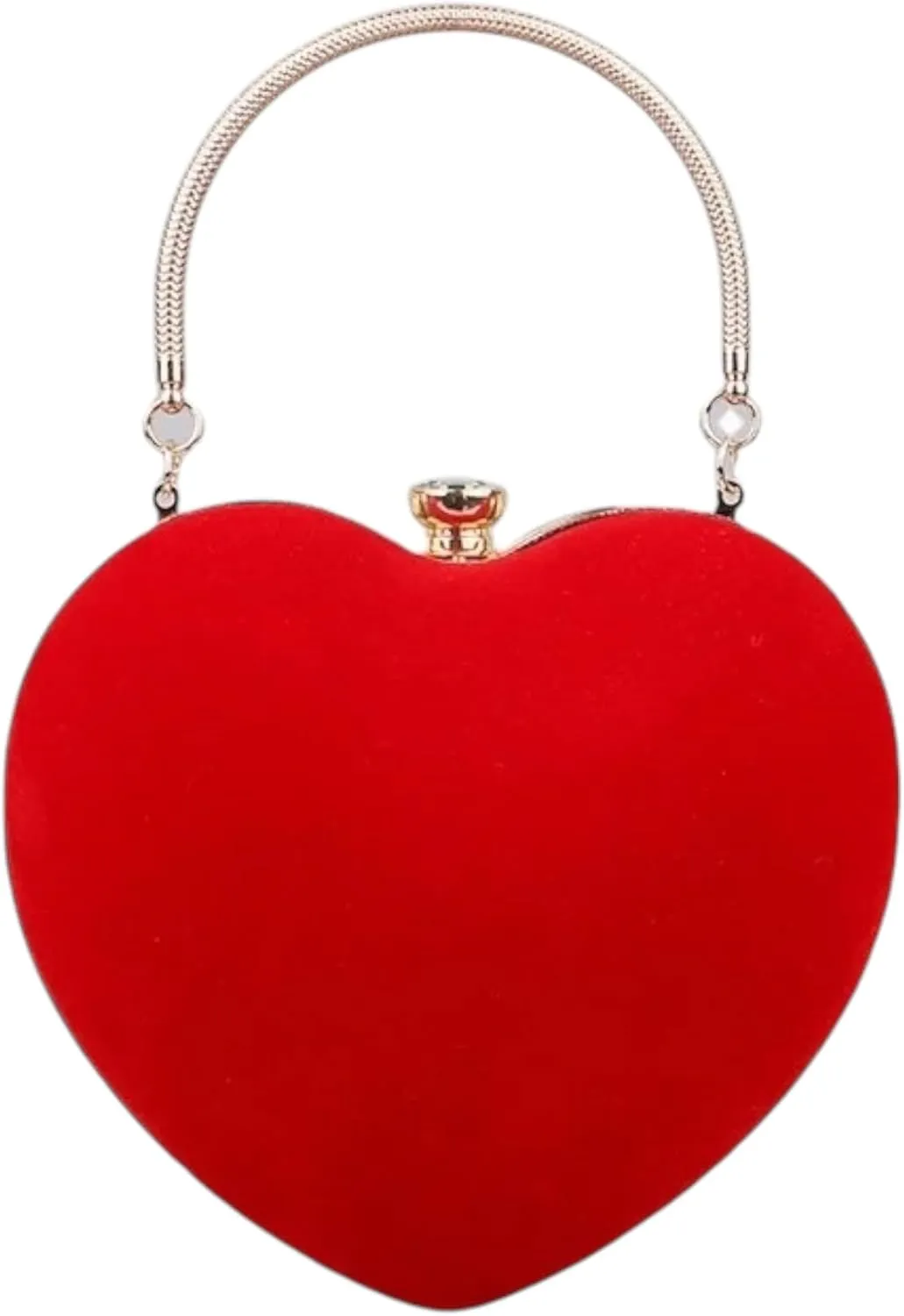 Heart-Shaped Evening Handbag, Metal Handle Clutch Purse, Available in Black, Red, Pink, Navy, Coral