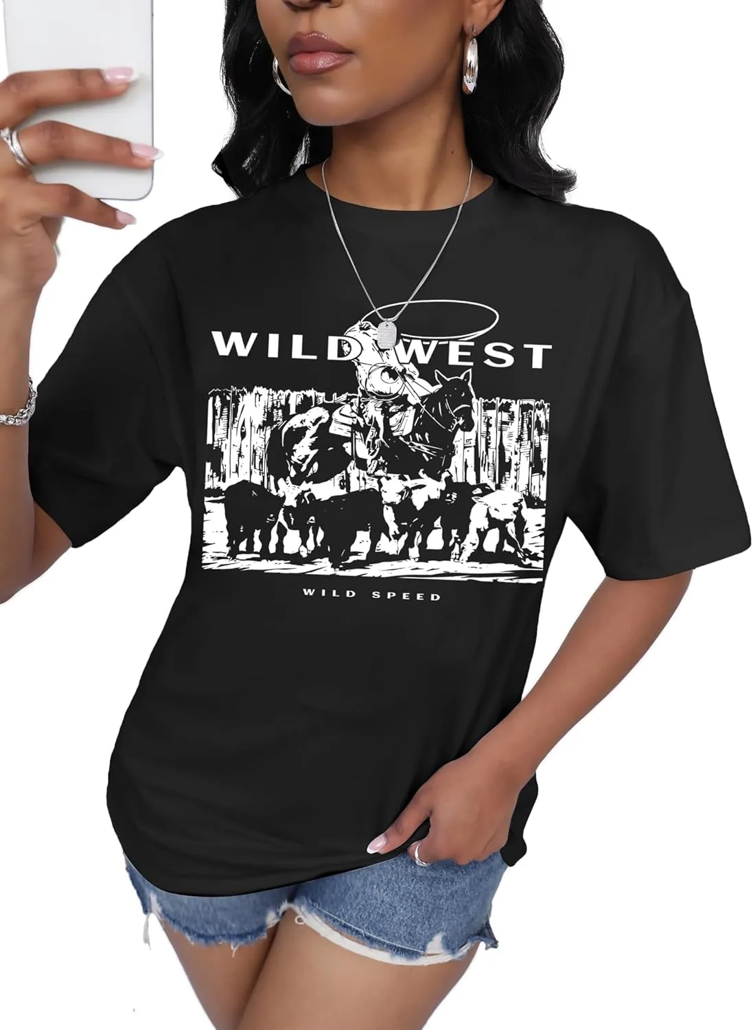 Hilinker Women's Oversized T Shirt Graphic Tees Short Sleeve Shirts Summer Casual Loose Tops