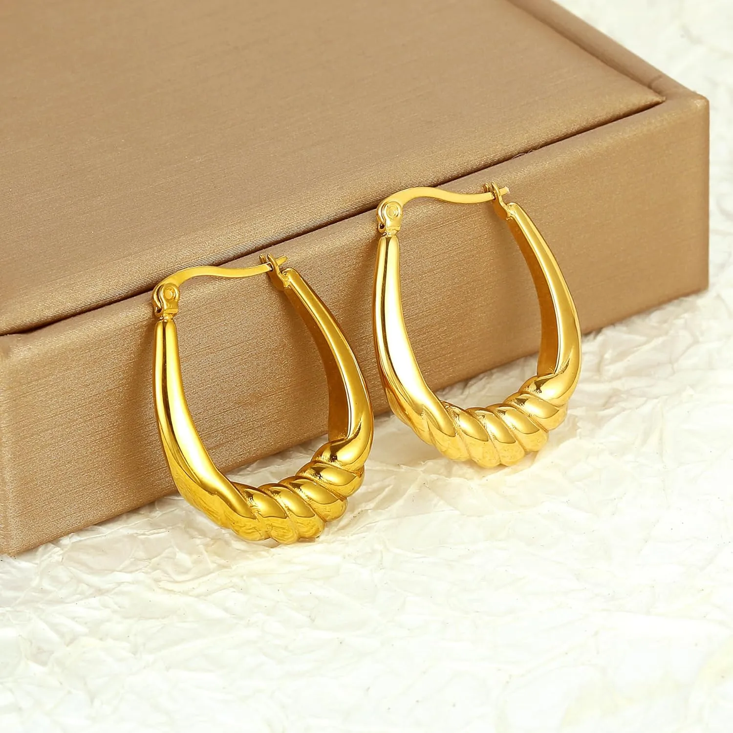 Hoop Earring for Women Hypoallergenic Stainless Steel Gold Hoop Dangle Earrings for Women 18K Gold Plated Stud Earring Chunky Twisted Hoop Gift for Women