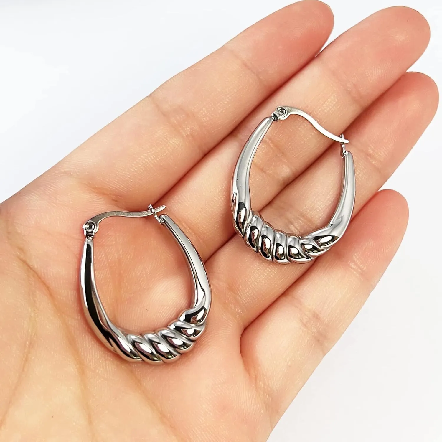 Hoop Earring for Women Hypoallergenic Stainless Steel Gold Hoop Dangle Earrings for Women 18K Gold Plated Stud Earring Chunky Twisted Hoop Gift for Women