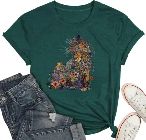 Hummingbird Shirt for Women Funny Women's Flower Graphic Tees Cute Bird Lover Short Sleeve Shirts 