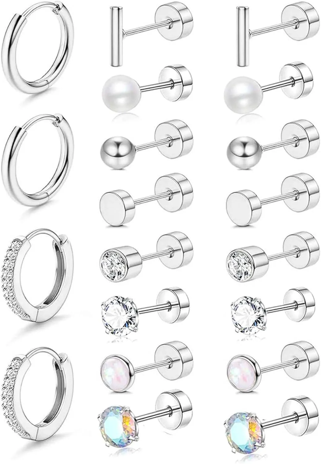 Hypoallergenic Surgical Steel Earrings for Sensitive Ears, 20G Flat Back Cartilage Earrings, Hoop Stud Stainless Steel Earrings for Women