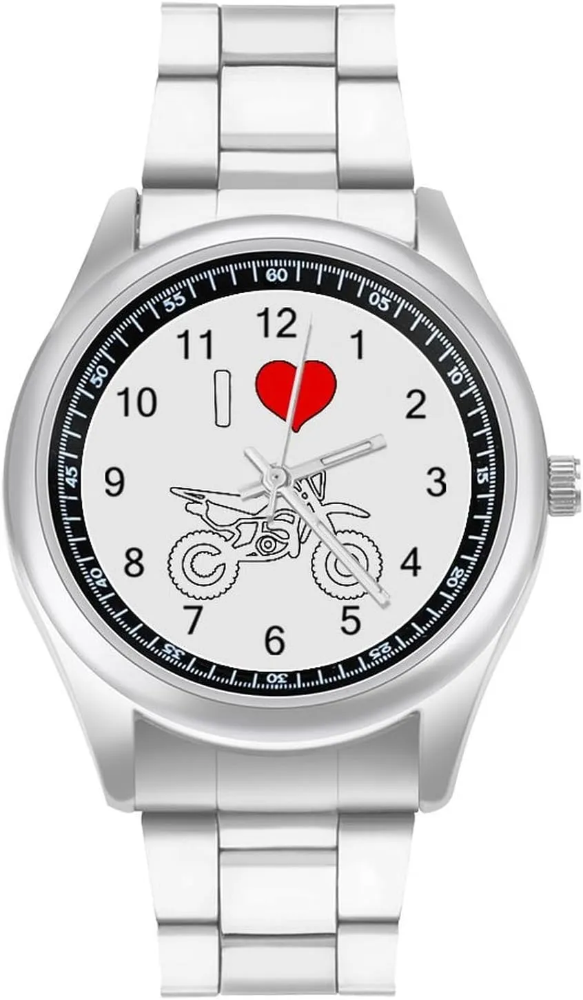 I Love Motocross Stainless Steel Strap Business Watches for Men Easy Reader Work Casual Watch