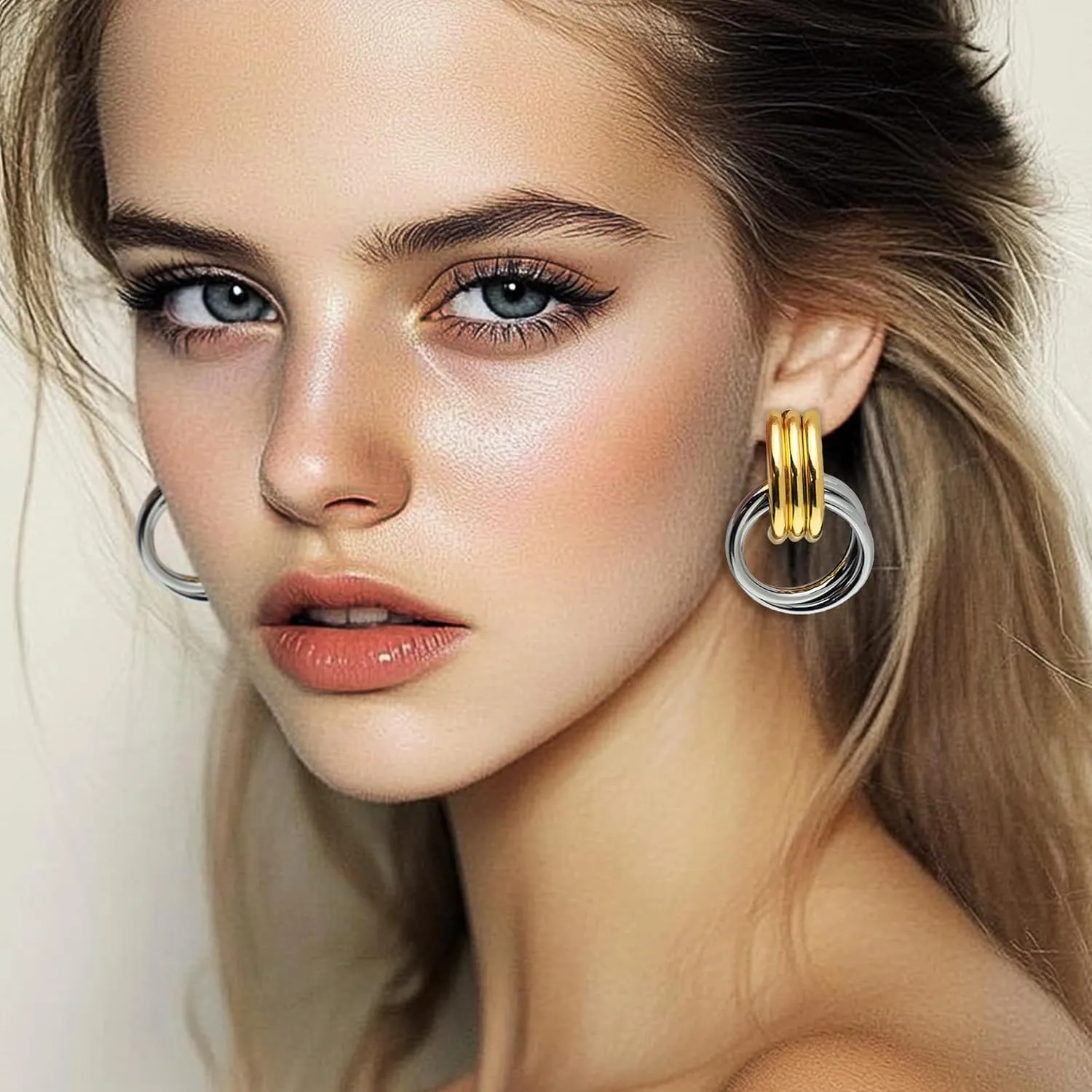 JeanBeau Statement Gold Knot Stud Earrings for Women Chunky Trendy Lightweight Hollow Twisted Dangle Earings Fashion Jewelry Gift