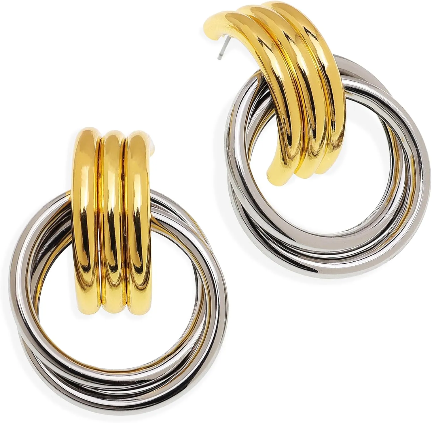 JeanBeau Statement Gold Knot Stud Earrings for Women Chunky Trendy Lightweight Hollow Twisted Dangle Earings Fashion Jewelry Gift