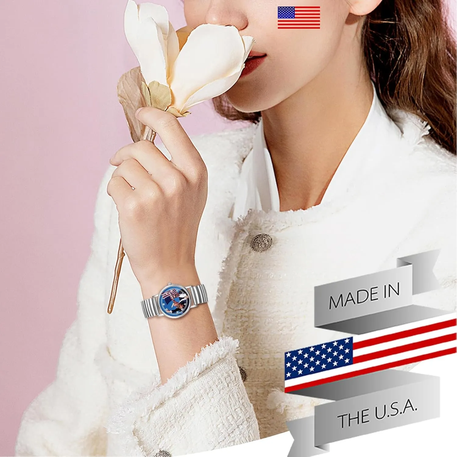 JewelryWe Men Women Elastic Watches: Round Analog Trump Dial Quartz Watch Gold Silver Plated Stretch Band Wristwatch